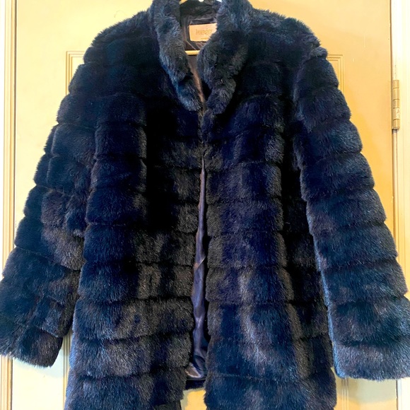 Laundry By Shelli Segal Royal Navy Blue Faux Fur Coat XL - Picture 5 of 10